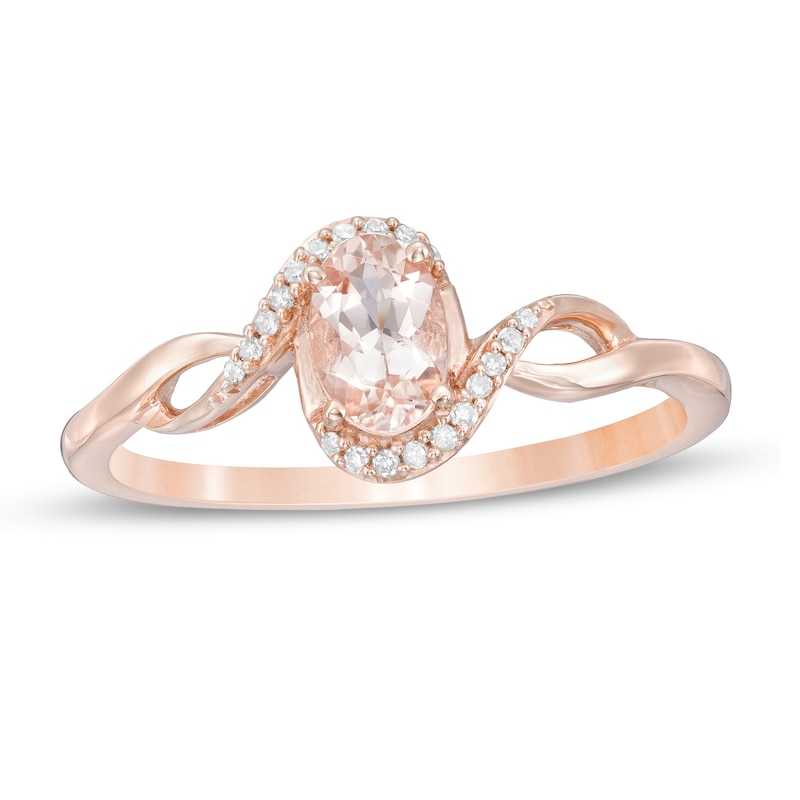 Main Image 1 of Oval Morganite and Diamond Accent Bypass Frame Twist Shank Ring in 10K Rose Gold