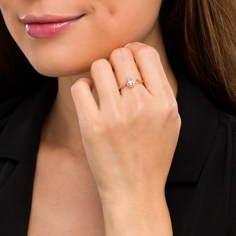 Main Image 2 of Oval Morganite and Diamond Accent Bypass Frame Twist Shank Ring in 10K Rose Gold