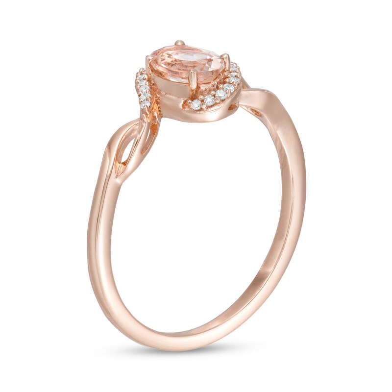 Main Image 3 of Oval Morganite and Diamond Accent Bypass Frame Twist Shank Ring in 10K Rose Gold
