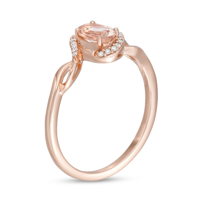 Oval Morganite and Diamond Accent Bypass Frame Twist Shank Ring in 10K Rose Gold