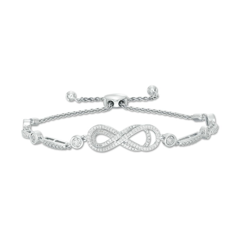 Main Image 1 of 3/8 CT. T.W. Diamond Layered Infinity Sideways Bolo Bracelet in Sterling Silver - 9.0"