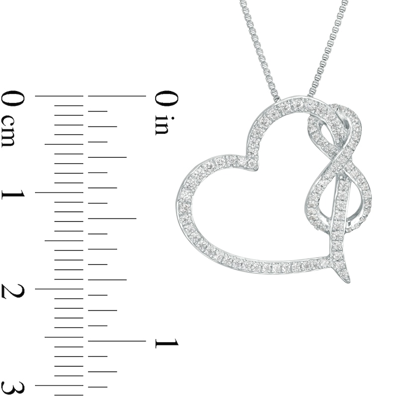 Main Image 3 of 1/3 CT. T.W. Diamond Tilted Heart with Infinity Pendant in Sterling Silver