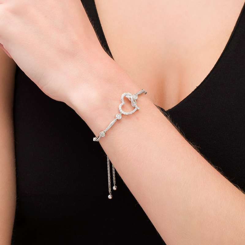 Main Image 2 of 3/8 CT. T.W. Diamond Tilted Heart with Infinity Bolo Bracelet in Sterling Silver - 9.0"