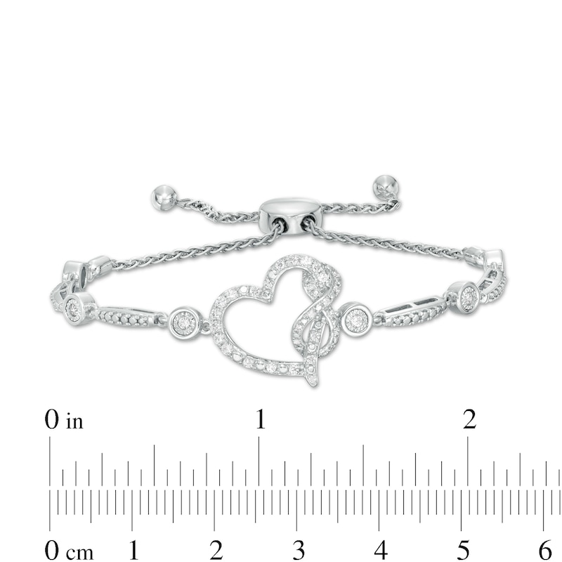 Main Image 3 of 3/8 CT. T.W. Diamond Tilted Heart with Infinity Bolo Bracelet in Sterling Silver - 9.0"