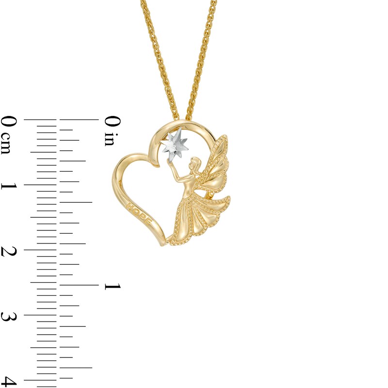 Exclusive Diamond-Cut and Beaded Guardian Angel of "HOPE" Tilted Heart Pendant in 10K Two-Tone Gold