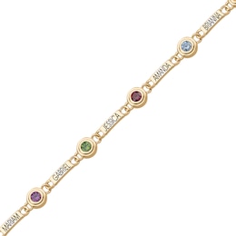 Mother's Birthstone Engravable Link Family Bracelet (7 Stones and Lines) - 7.25&quot;