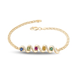 Mother's Birthstone Engravable Cascading Family Bracelet (5 Stones and Lines)