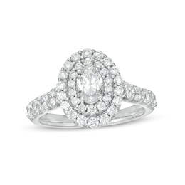 1-1/2 CT. T.W. Certified Oval Lab-Created Diamond Double Frame Engagement Ring in 14K White Gold (F/VS2)