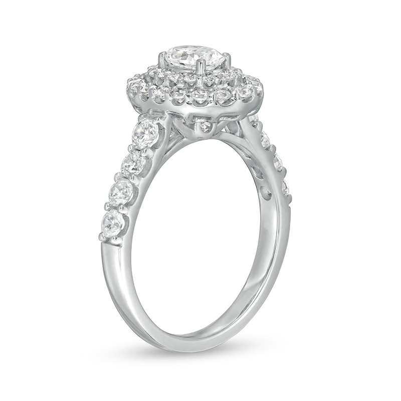 Main Image 3 of 1-1/2 CT. T.W. Certified Oval Lab-Grown Diamond Double Frame Engagement Ring in 14K White Gold (F/VS2)
