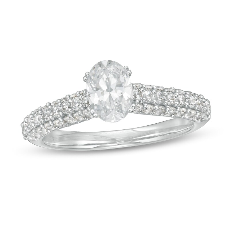 Main Image 1 of 1-1/2 CT. T.W. Certified Oval Lab-Grown Diamond Engagement Ring in 14K White Gold (F/VS2)