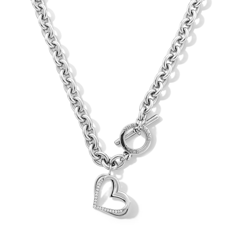 Main Image 1 of The Kindred Heart from Vera Wang Love Collection 1/10 CT. T.W. Diamond Toggle Necklace in Sterling Silver - 17"