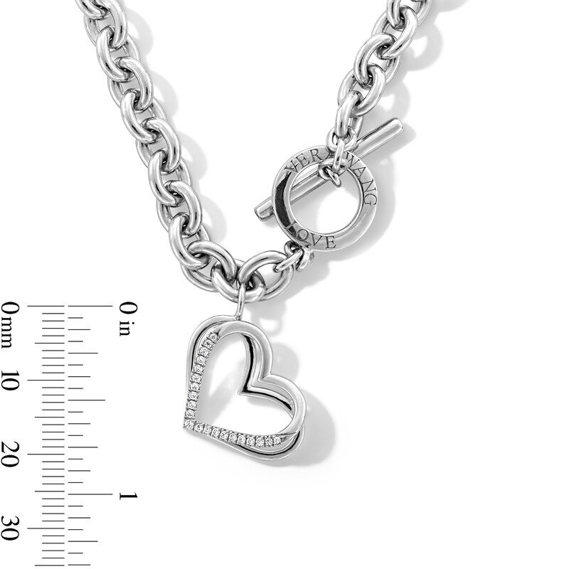 Main Image 3 of The Kindred Heart from Vera Wang Love Collection 1/10 CT. T.W. Diamond Toggle Necklace in Sterling Silver - 17"