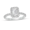 Thumbnail Image 1 of 1-1/2 CT. T.W. Certified Emerald-Cut Lab-Grown Diamond Frame Engagement Ring in 14K White Gold (F/VS2)