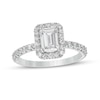 Thumbnail Image 0 of 1-1/2 CT. T.W. Certified Emerald-Cut Lab-Created Diamond Frame Engagement Ring in 14K White Gold (F/VS2)