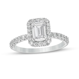 1-1/2 CT. T.W. Certified Emerald-Cut Lab-Created Diamond Frame Engagement Ring in 14K White Gold (F/VS2)