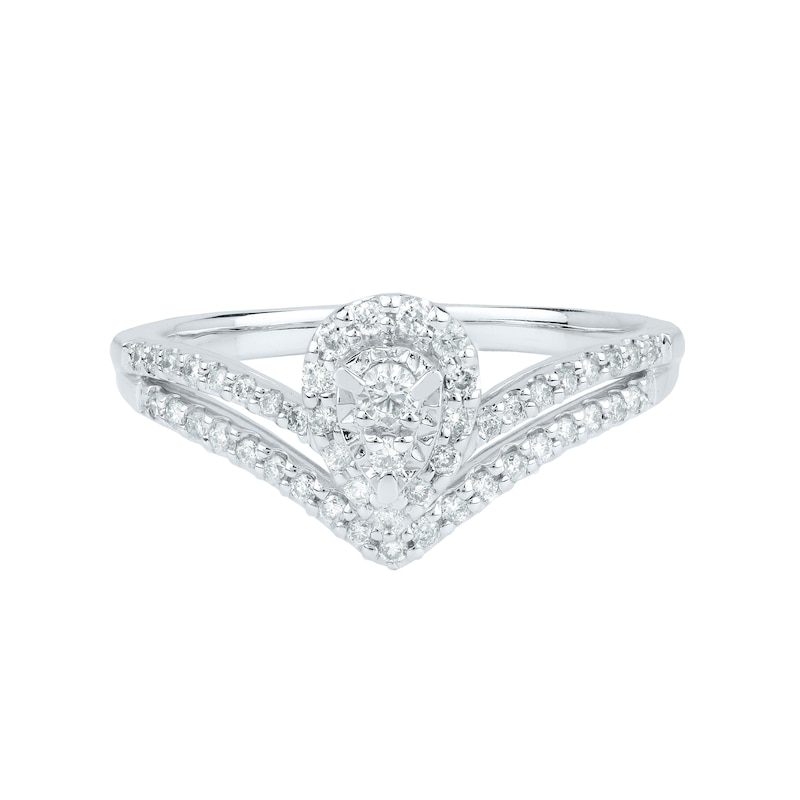 Main Image 1 of 1/3 CT. T.W. Composite Diamond Teardrop Frame Chevron Ring in 14K White Gold
