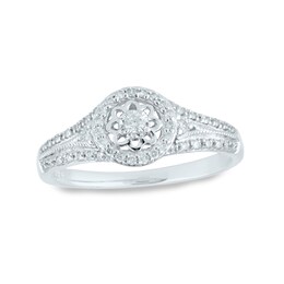1/4 CT. T.W. Diamond Flower Vintage-Style Ring in 10K White Gold
