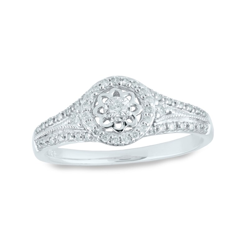 Main Image 1 of 1/4 CT. T.W. Diamond Flower Vintage-Style Ring in 10K White Gold