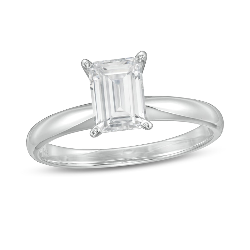 Main Image 1 of 1 CT. Certified Emerald-Cut Lab-Grown Diamond Solitaire Engagement Ring in 14K White Gold (F/VS2)