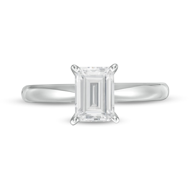 Main Image 4 of 1 CT. Certified Emerald-Cut Lab-Grown Diamond Solitaire Engagement Ring in 14K White Gold (F/VS2)