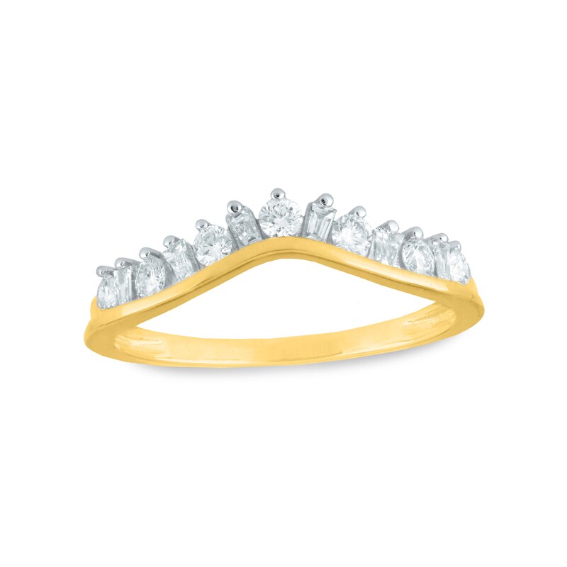 TwoBirch Sterling Silver Contour Wedding Band With 0.35 Ct Cubic Zirconia – Alternating Baguette & Round Stones
