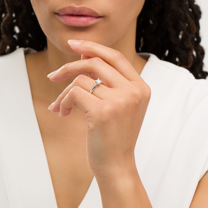 Main Image 2 of 1/2 CT. Princess-Cut Diamond Solitaire Engagement Ring in 14K White Gold (J/I2)