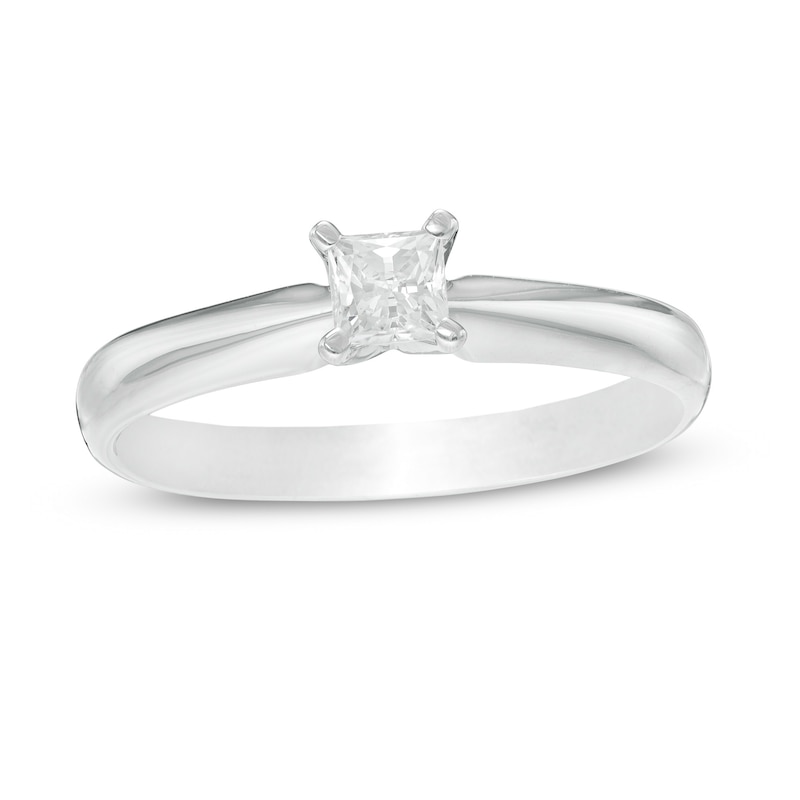 Main Image 1 of 1/4 CT. Princess-Cut Diamond Solitaire Engagement Ring in 14K White Gold (J/I2)