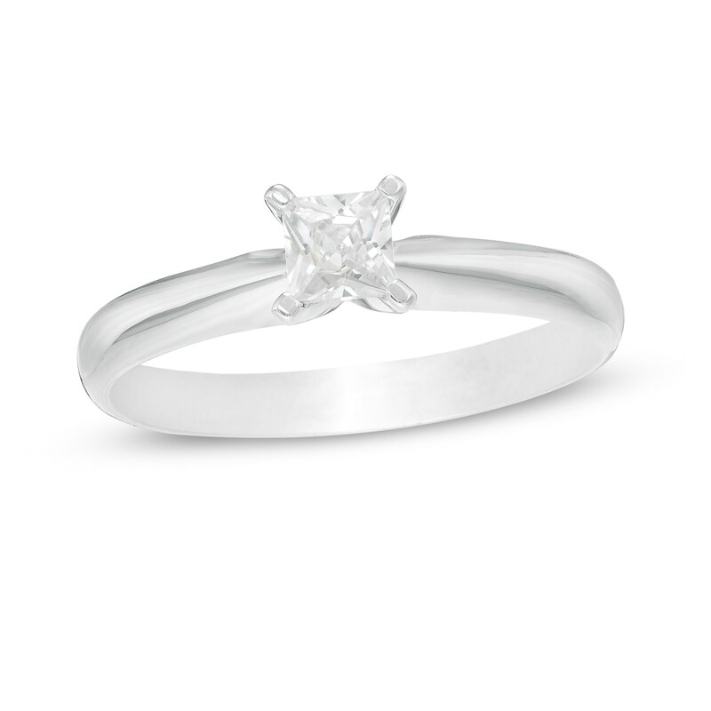 Main Image 1 of 1/3 CT. Princess-Cut Diamond Solitaire Engagement Ring in 14K White Gold (J/I2)