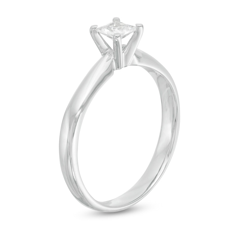Main Image 3 of 1/3 CT. Princess-Cut Diamond Solitaire Engagement Ring in 14K White Gold (J/I2)