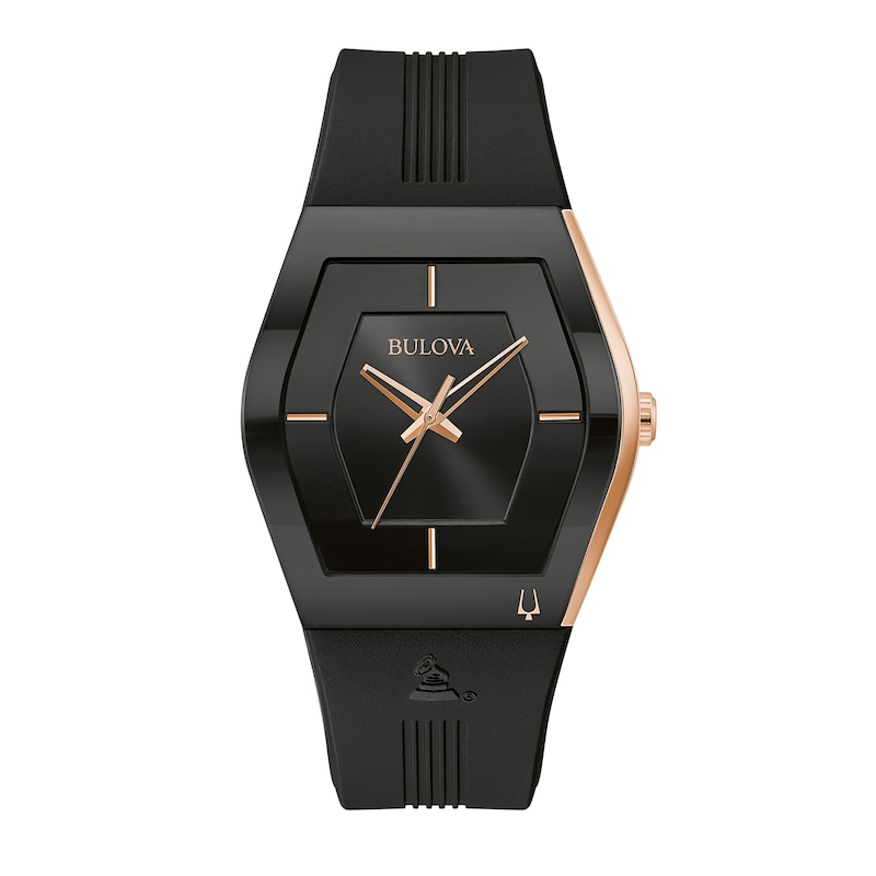 Main Image 1 of Men's Special Edition Bulova Modern Latin GRAMMY® Gemini Two-Tone Strap Watch with Tonneau Black Dial (Model: 97A163)