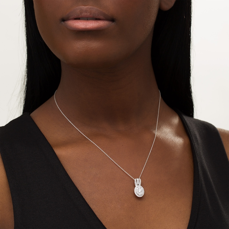 Main Image 2 of 1 CT. T.W. Certified Lab-Grown Diamond Oval Frame Pendant in 14K White Gold (F/SI2)