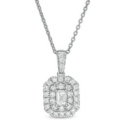 1/2 CT. T.W. Certified Emerald-Cut Lab-Grown Diamond Octagonal Double Frame Pendant in 14K White Gold (F/SI2)