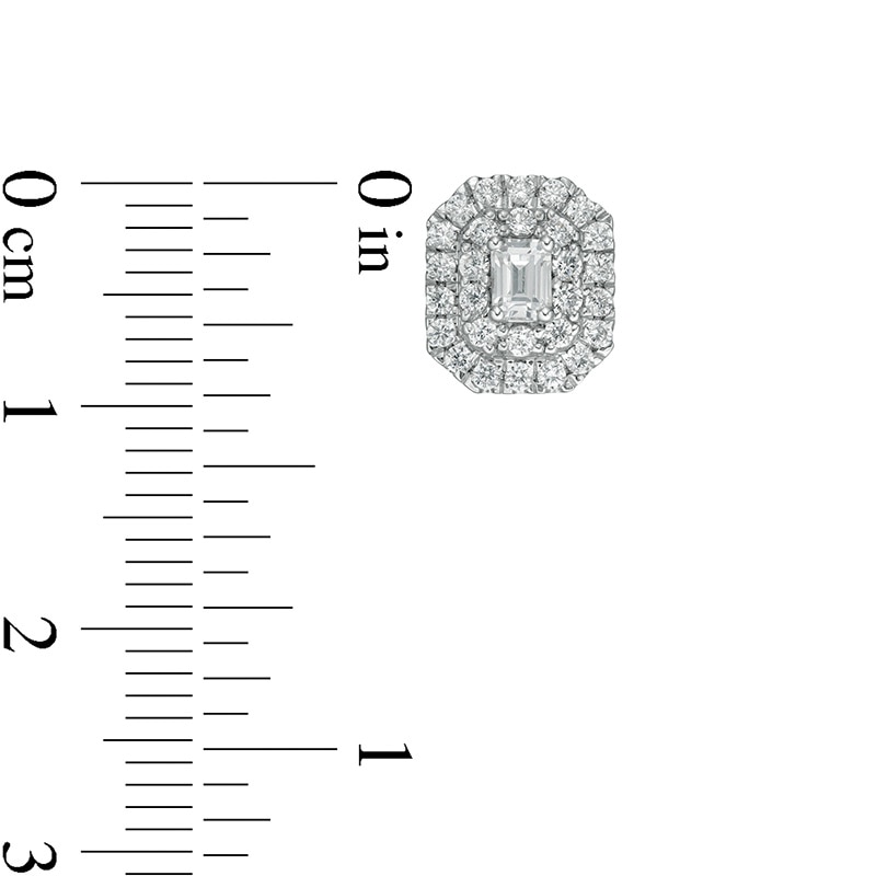 Main Image 3 of 1 CT. T.W. Certified Emerald-Cut Lab-Grown Diamond Octagonal Double Frame Stud Earrings in 14K White Gold (F/SI2)