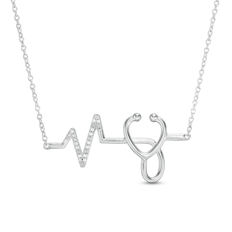 Main Image 1 of Diamond Accent Heartbeat with Stethoscope Necklace in Sterling Silver
