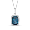 Thumbnail Image 1 of EFFY™ Collection Cushion-Cut London Blue Topaz and 1/3 CT. T.W. Diamond Frame Drop Pendant in 14K White Gold