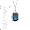 Thumbnail Image 3 of EFFY™ Collection Cushion-Cut London Blue Topaz and 1/3 CT. T.W. Diamond Frame Drop Pendant in 14K White Gold