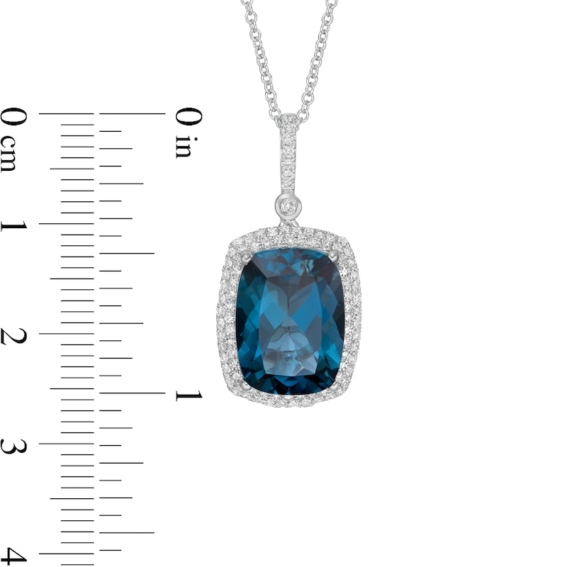 Main Image 3 of EFFY™ Collection Cushion-Cut London Blue Topaz and 1/3 CT. T.W. Diamond Frame Drop Pendant in 14K White Gold