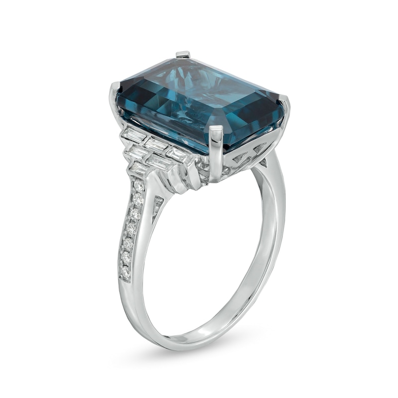 EFFY™ Collection Emerald-Cut London Blue Topaz and 1/3 CT. Diamond  Stepped Collar Ring in 14K White Gold Zales Outlet
