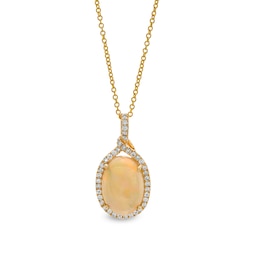 EFFY™ Collection Oval Opal and 1/4 CT. T.W. Diamond Loop Frame Pendant in 14K Gold
