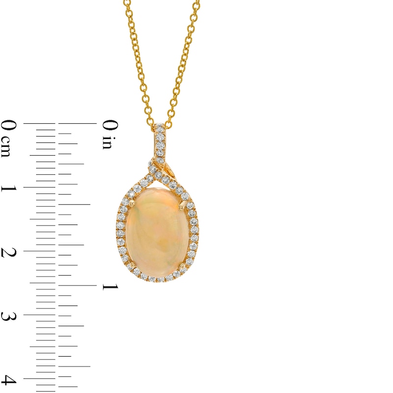 Main Image 2 of EFFY™ Collection Oval Opal and 1/4 CT. T.W. Diamond Loop Frame Pendant in 14K Gold