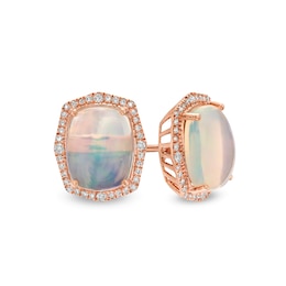 EFFY™ Collection Cushion-Cut Opal and 1/4 CT. T.W. Diamond Frame Stud Earrings in 14K Rose Gold