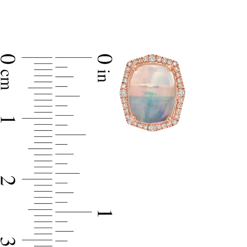 Main Image 2 of EFFY™ Collection Cushion-Shaped Opal and 1/4 CT. T.W. Diamond Frame Stud Earrings in 14K Rose Gold