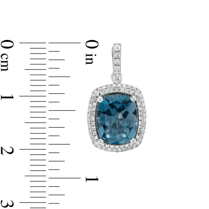 EFFY™ Collection Cushion-Cut London Blue Topaz and 1/2 CT. T.W. Diamond Double Frame Drop Earrings in 14K White Gold