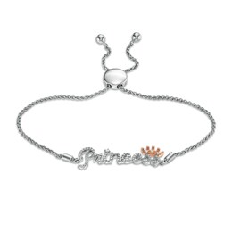 1/5 CT. T.W. Diamond &quot;Princess&quot; Crown Bolo Bracelet in Sterling Silver with 10K Rose Gold – 9.5&quot;
