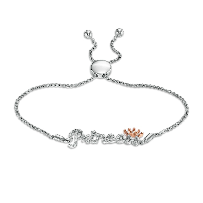 1/5 CT. T.W. Diamond "Princess" Crown Bolo Bracelet in Sterling Silver with 10K Rose Gold – 9.5"