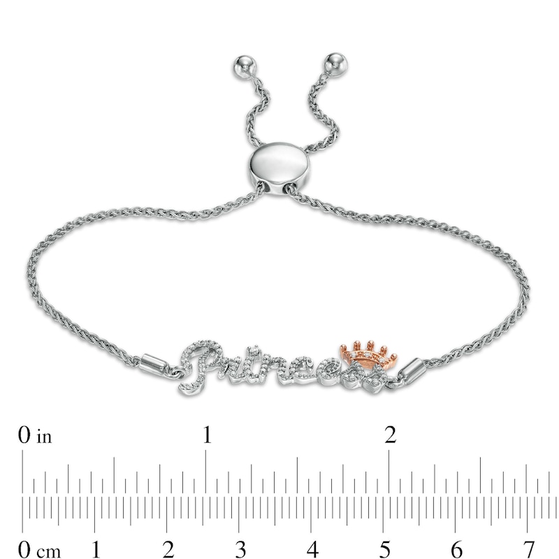 1/5 CT. T.W. Diamond "Princess" Crown Bolo Bracelet in Sterling Silver with 10K Rose Gold – 9.5"