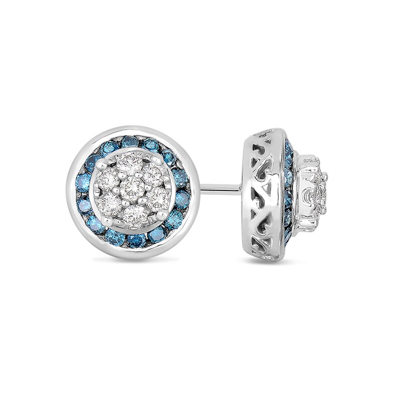 Main Image 1 of 1/3 CT. T.W. Composite Diamond and Lab-Created Blue Sapphire Frame Stud Earrings in Sterling Silver