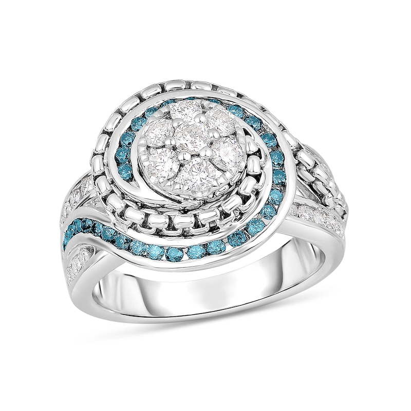 Main Image 1 of 5/8 CT. T.W. Composite Diamond and Lab-Created Blue Sapphire Chain Link Swirl Frame Ring in Sterling Silver