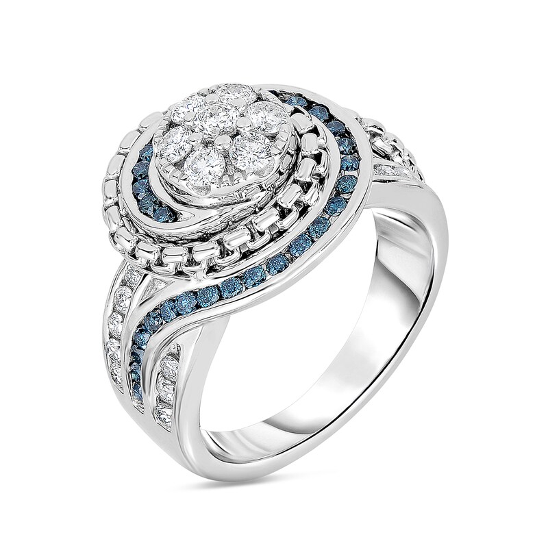 Main Image 2 of 5/8 CT. T.W. Composite Diamond and Lab-Created Blue Sapphire Chain Link Swirl Frame Ring in Sterling Silver
