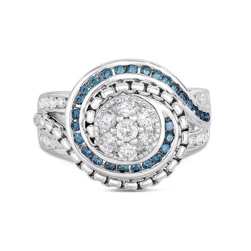 Main Image 3 of 5/8 CT. T.W. Composite Diamond and Lab-Created Blue Sapphire Chain Link Swirl Frame Ring in Sterling Silver